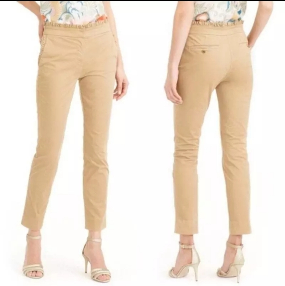 J. Crew Khaki Chino High Waist Pants with Ruffle Accent G2041 Size 2 NWT